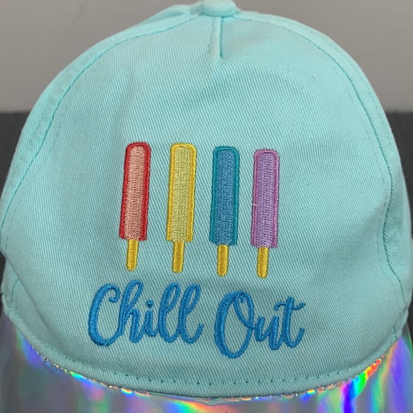 Chill Out Baseball Hat Womens OS Mist Mint Iridescent Brim Strapback Cap - Picture 3 of 17